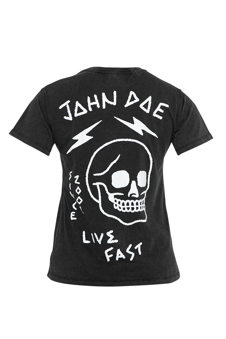 T-Shirt Women Live Fast Skull Fade Out Black / Emroidery