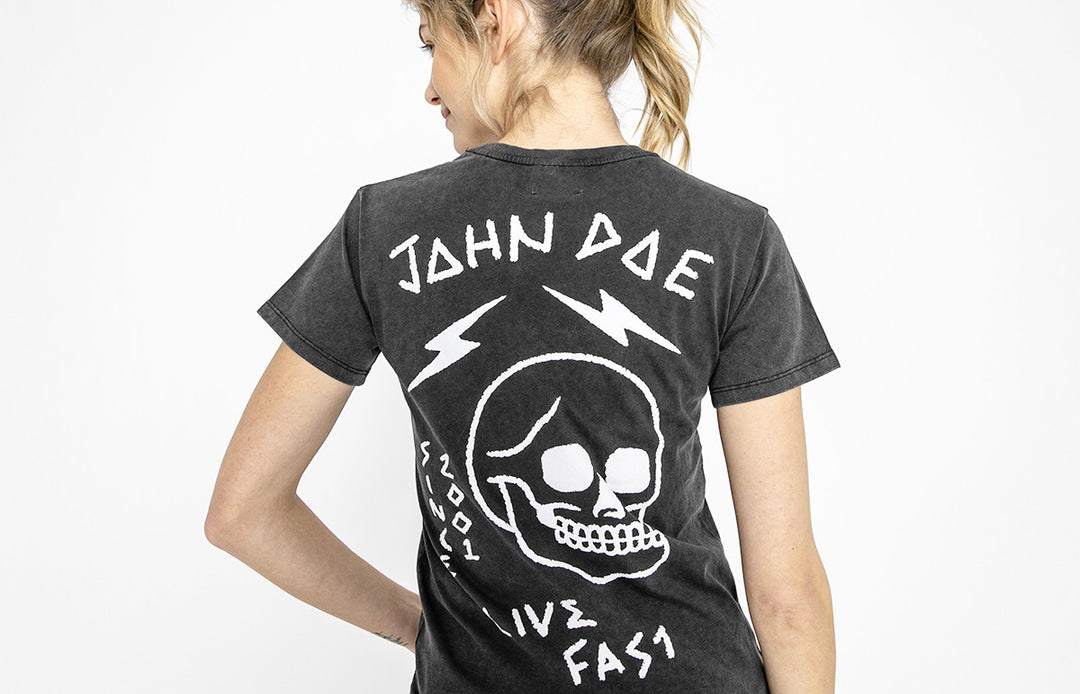 T-Shirt Women Live Fast Skull Fade Out Negra